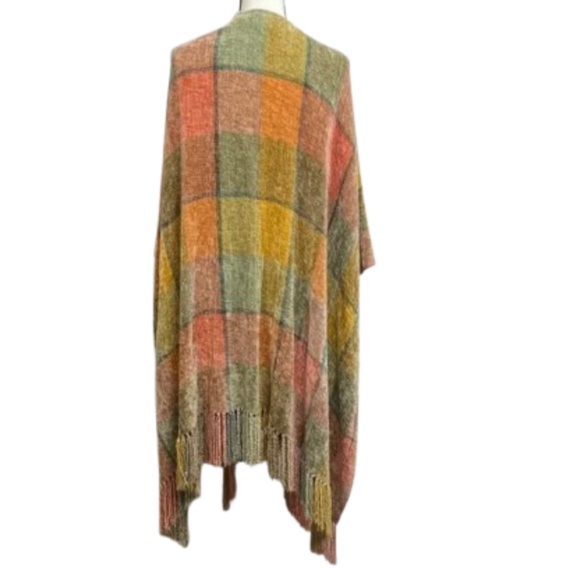 Handwoven Multicolor Plaid Woven cape shawl Blanket jacket...